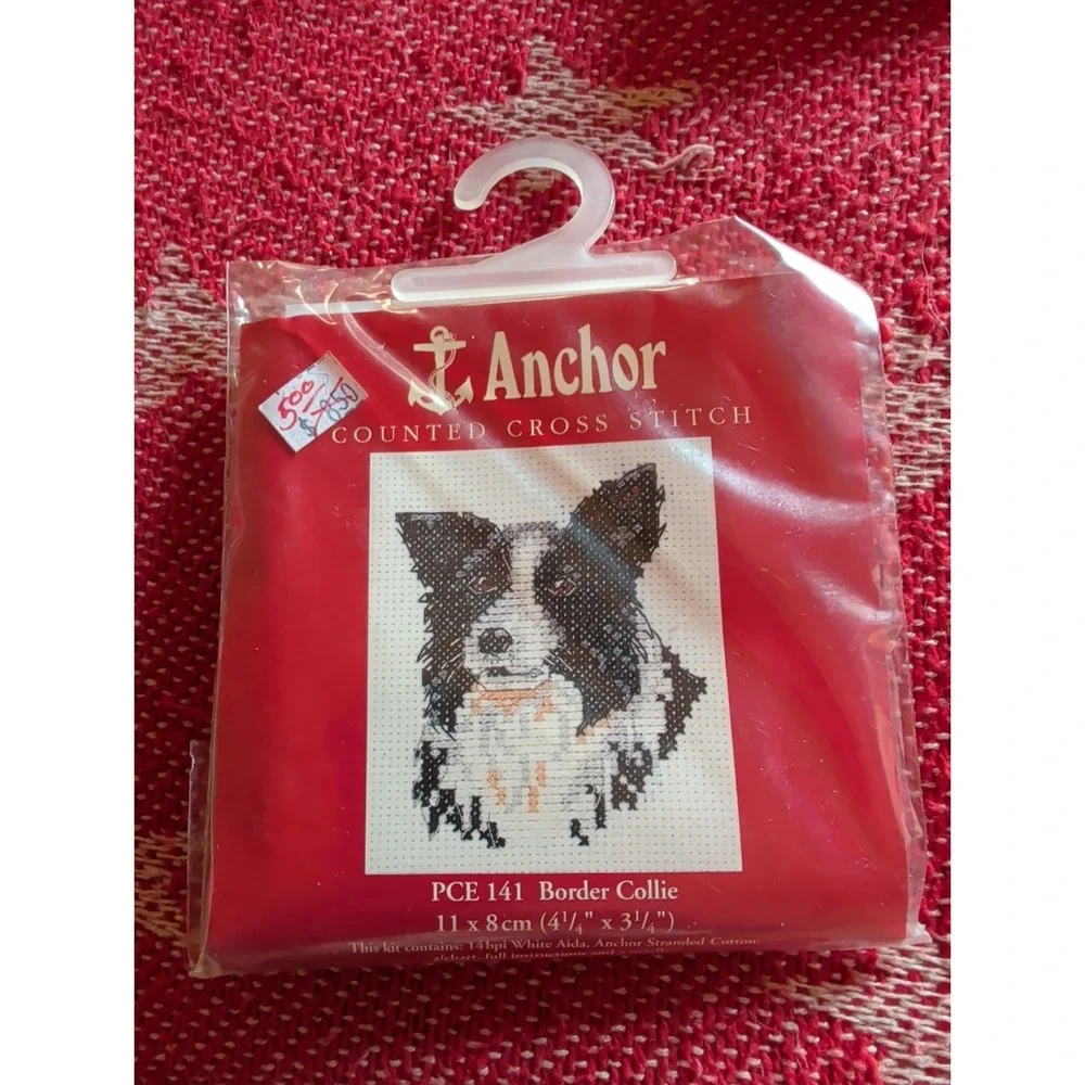 New Vintage Counted Cross Stitch Anchor Border Collie Dog Finish Size 4.25x3.25